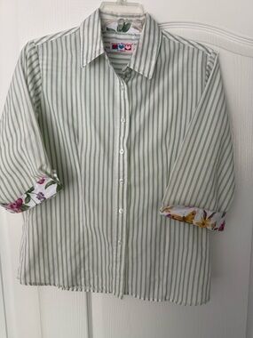 American Sweetheart by Haband Sage & White Striped Shirt